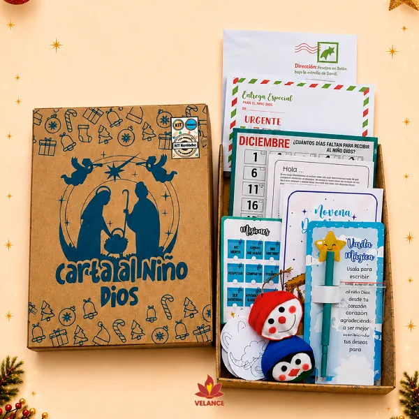 Kit Carta al Niño Dios con sobre, pesebre adhesivo y novena