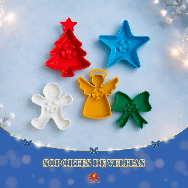 Soportes de velitas navideños: estrella, jengibre, moño, ángel y arbolito