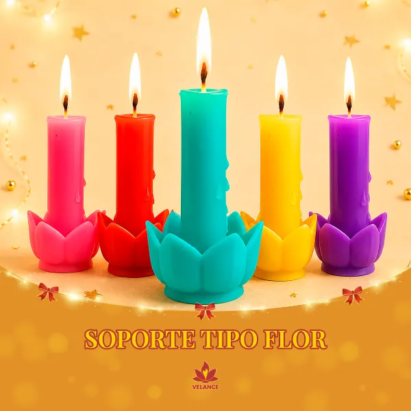 Soportes tipo flor de colores para velas, con caja Velance de 60 y 120 paquetes
